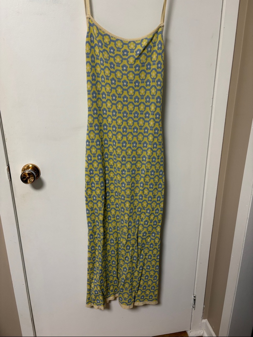 Cider Yellow and Blue Backless Slip Dress